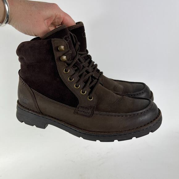 Ugg Barrington Boots mens size 7 brown leather waterproof lace up lined shoes - Picture 10 of 11
